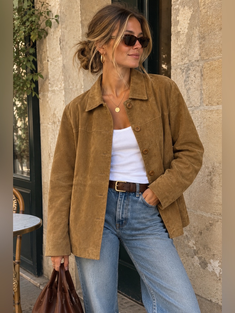 Vintage Spiegel Women's 100% Leather Button-Front Jacket in Camel 🐪